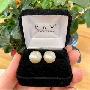 13-14mm South Sea champagne pearl stud earrings.